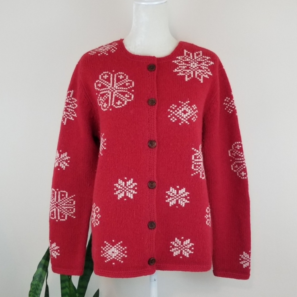 VTG Eagle's Eye Shetland Wool Snowflake Cardigan